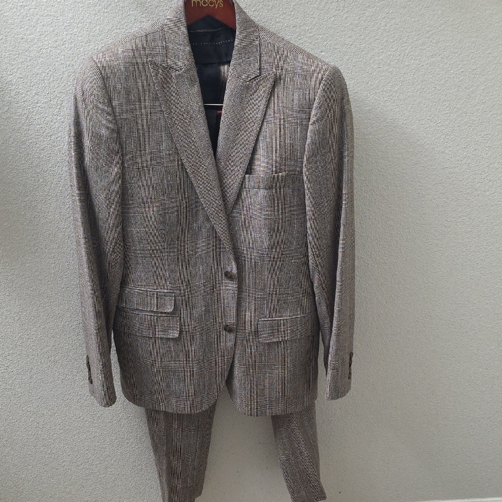 Stafford Signature 100% Wool Brown & Blue Plaid Suit 40R jacket 34×32 Pants - Picture 11 of 12
